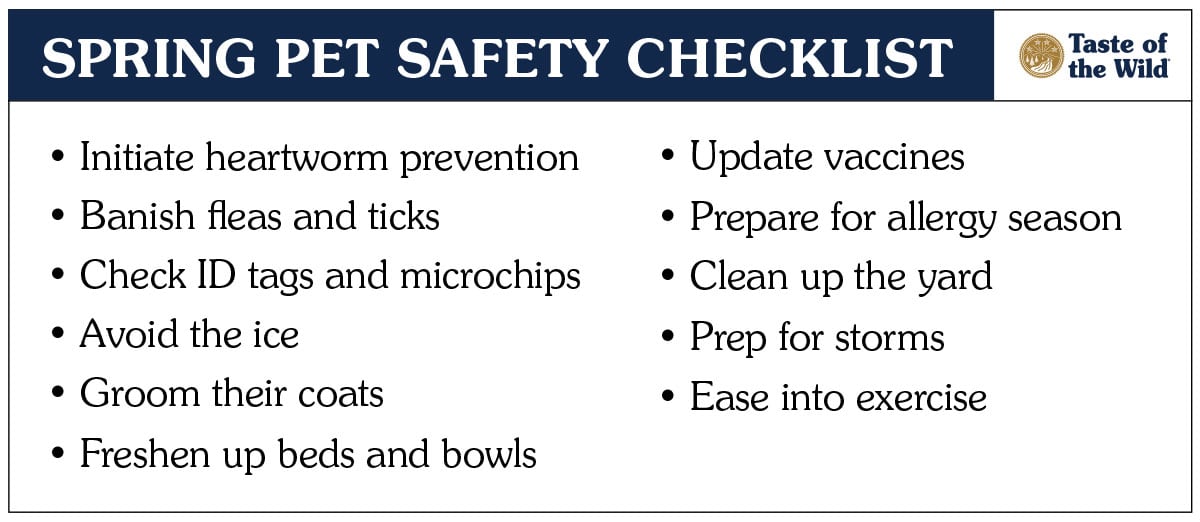 An interior graphic detailing a safety checklist of spring pet safety tips.
