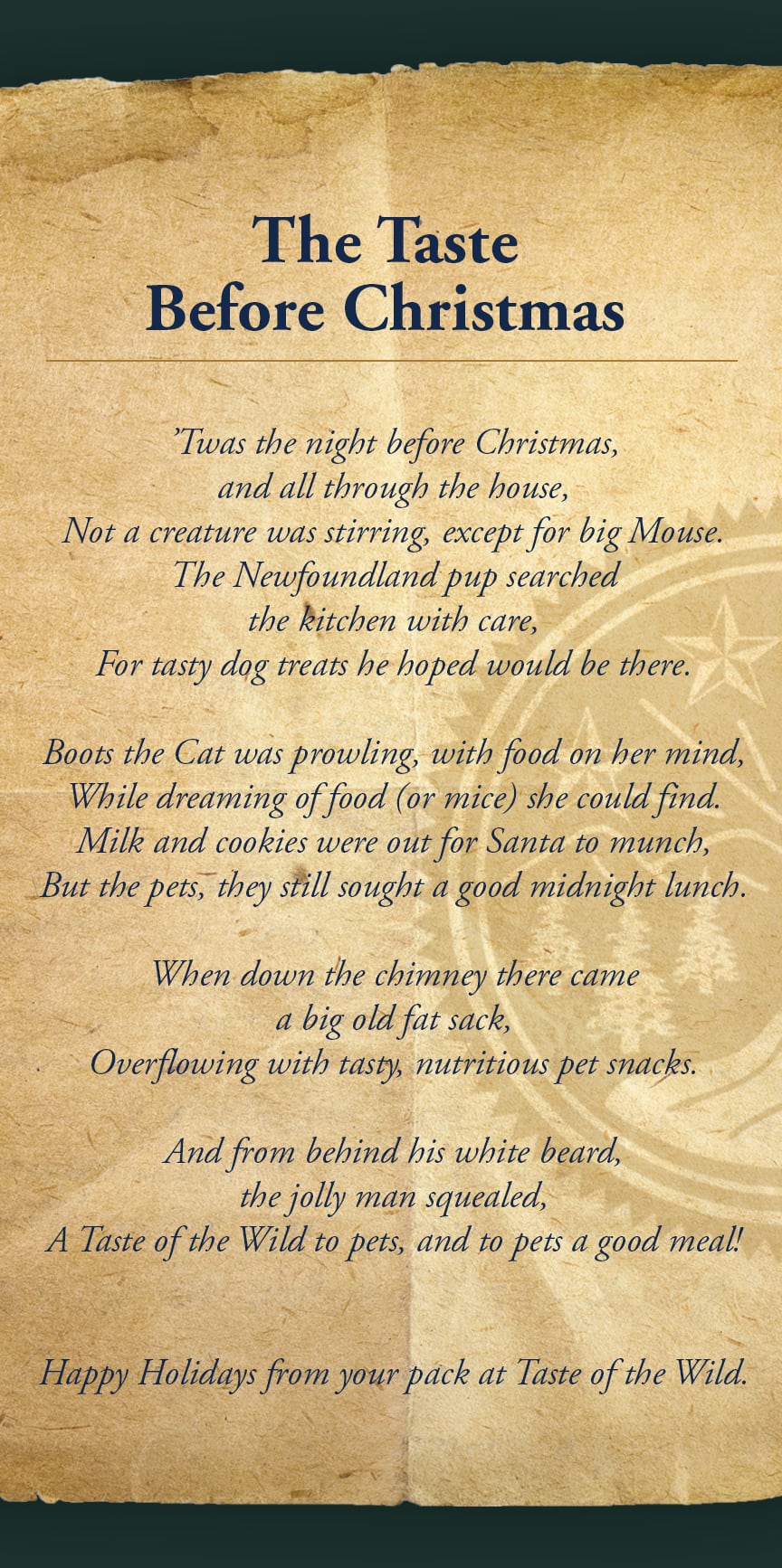 An interior graphic detailing a Christmas poem titled 'The Taste Before Christmas'.