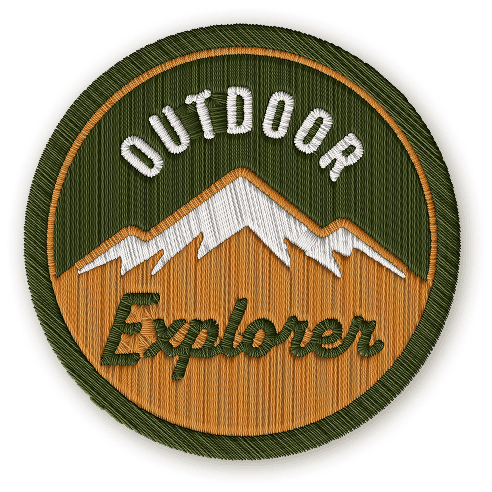 The Outdoor Explorer badge depicting a yellow snow-capped mountain