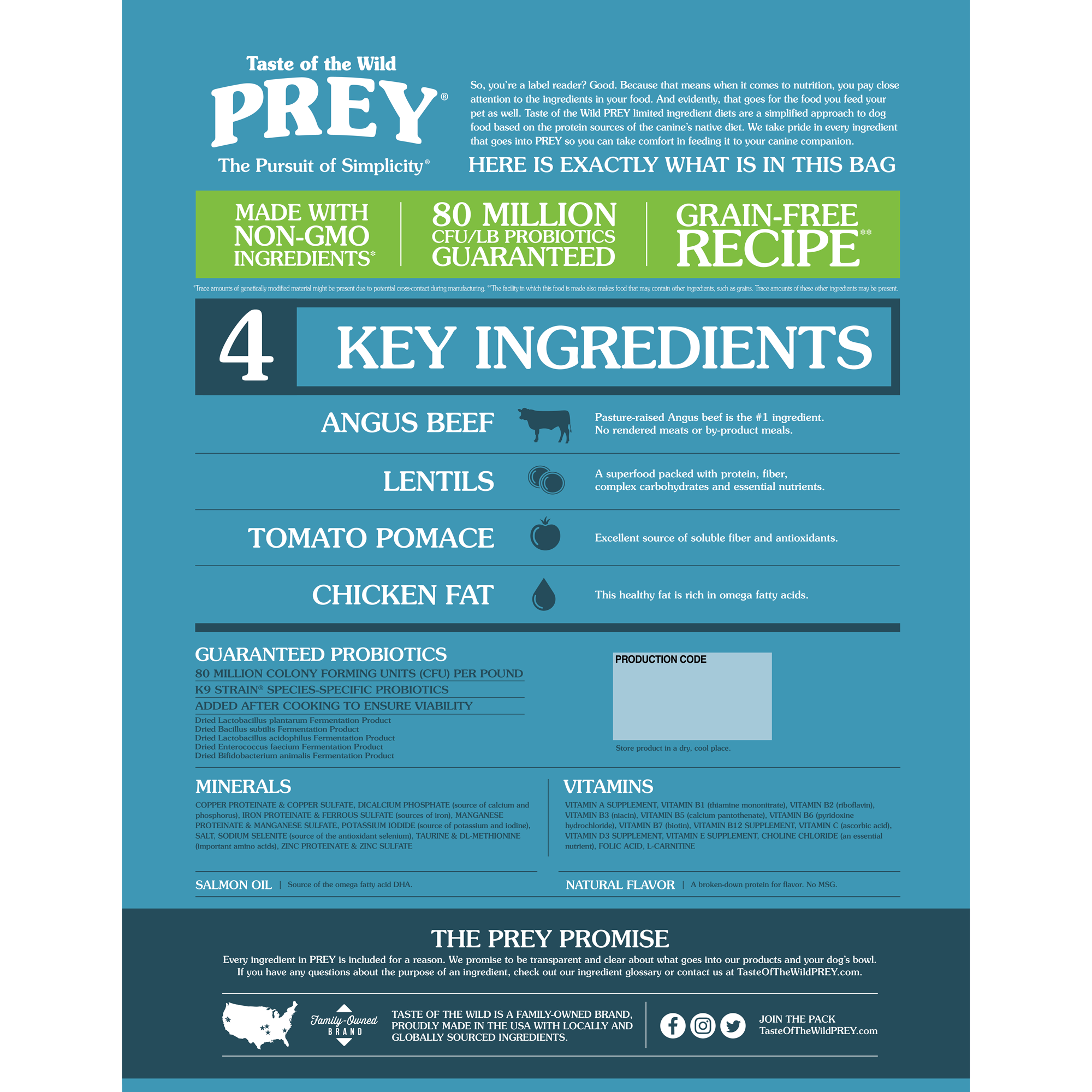 PREY Angus Beef Limited Ingredient Recipe for Dogs Bag Back | Taste of the Wild
