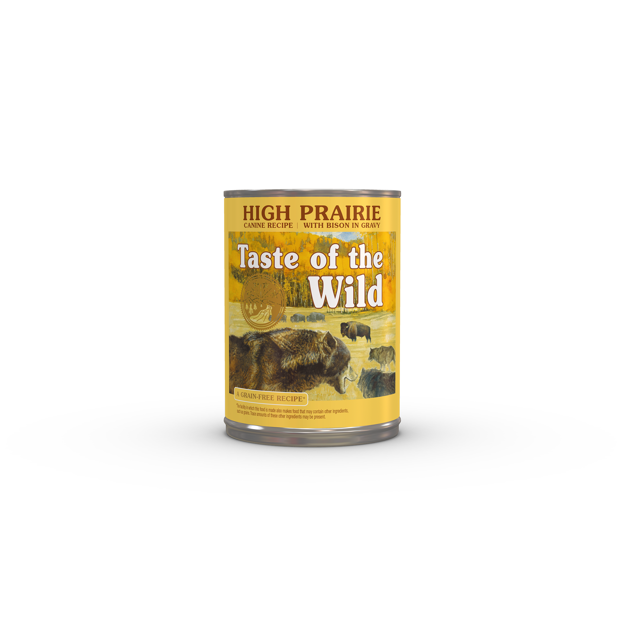 A can of High Prairie Canine Recipe with Bison in Gravy.