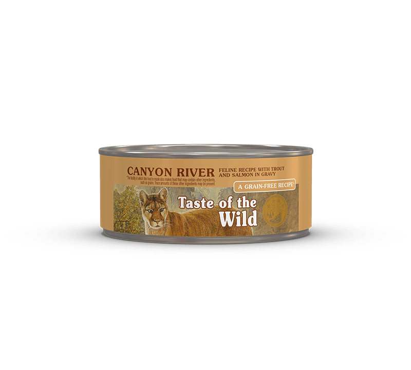 Taste of the Wild Grain-Free Canned Canyon River Feline Recipe with Trout and Salmon in Gravy package