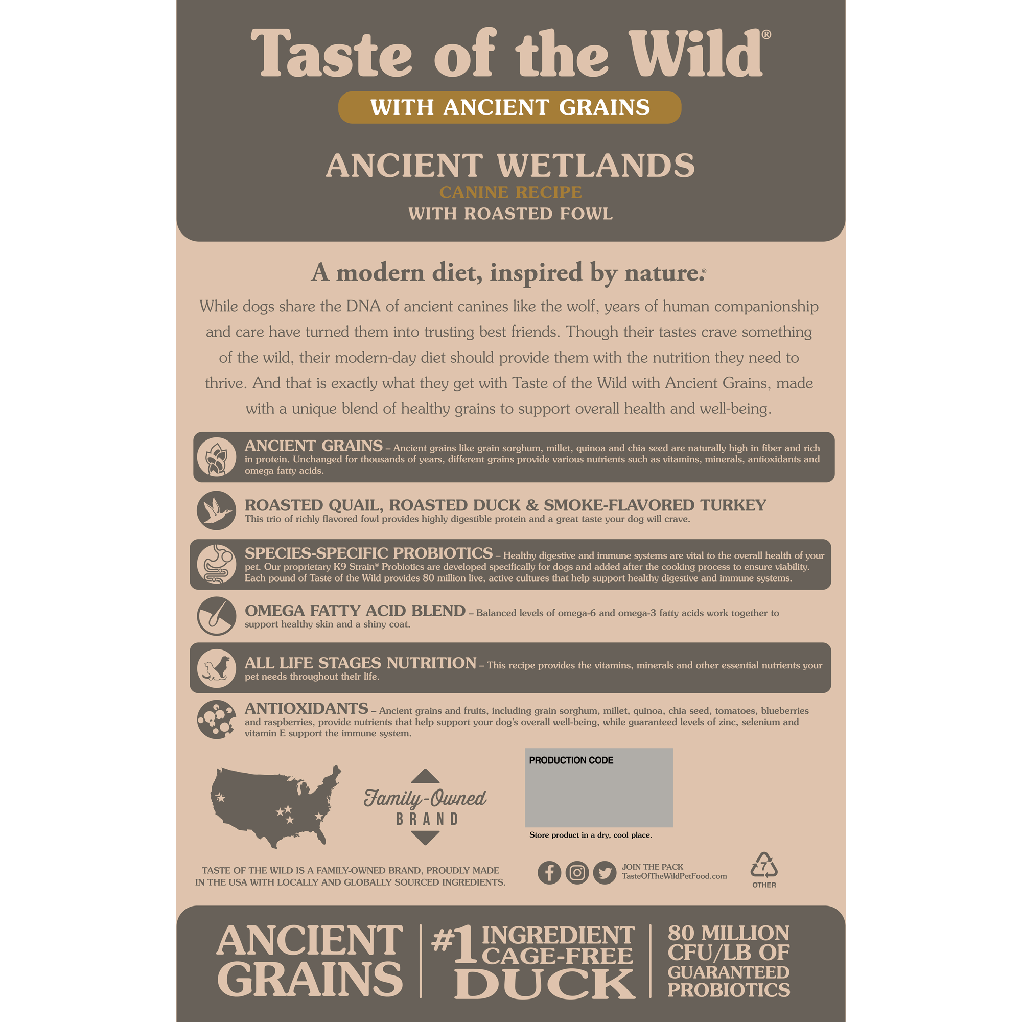 Ancient Wetlands Canine Recipe with Roasted Fowl Bag Back | Taste of the Wild