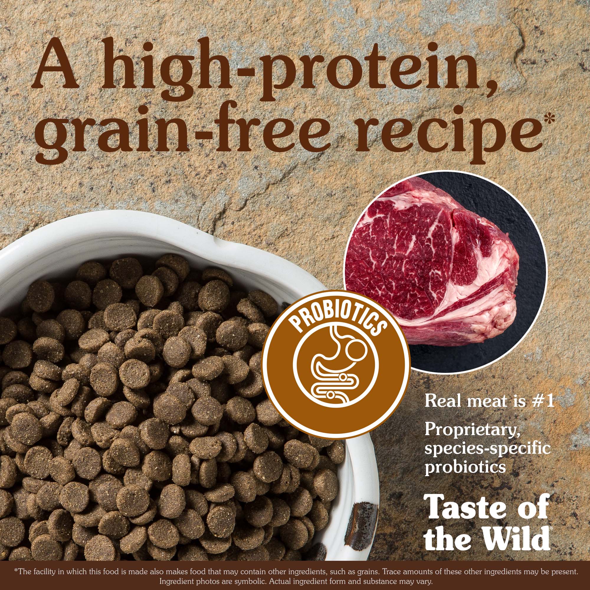 High Prairie Canine Recipe with Roasted Bison & Roasted Venison Kibble in a White Bowl | Taste of the Wild