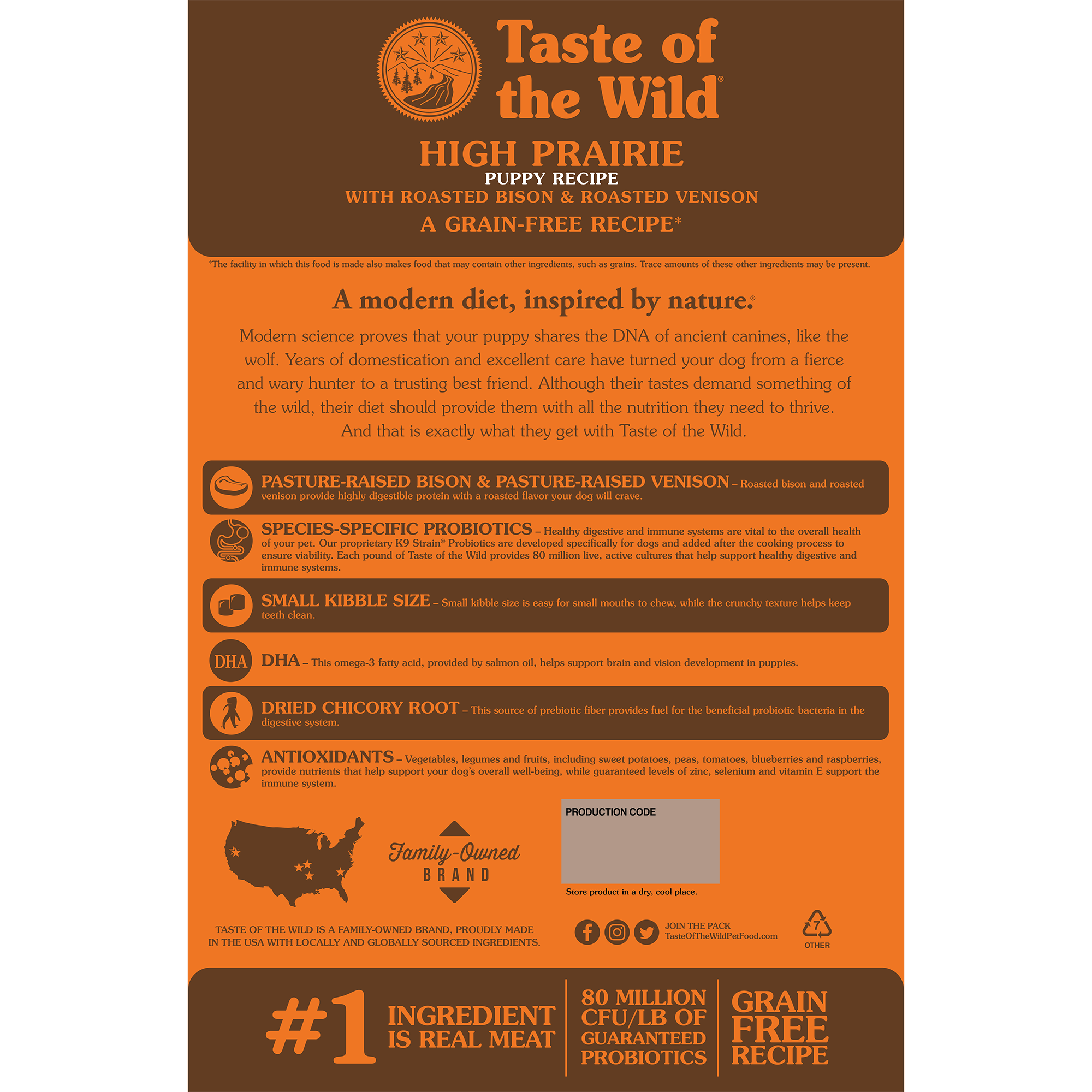 High Prairie Puppy Recipe with Roasted Bison & Roasted Venison Bag Back | Taste of the Wild