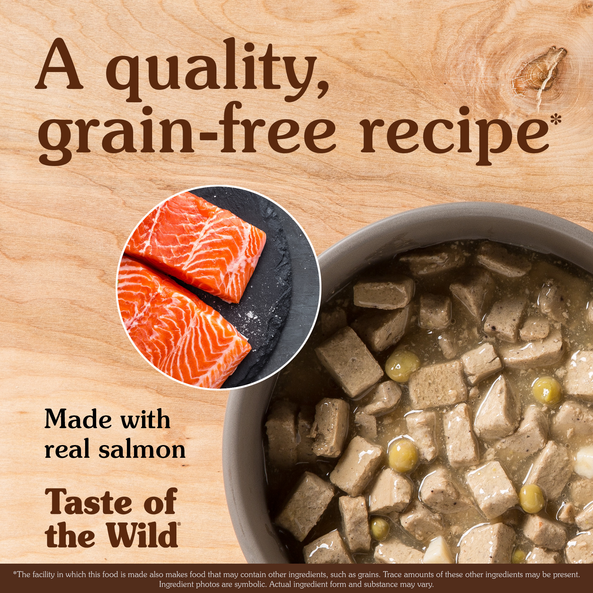 Pacific Stream Canine Recipe with Salmon in Gravy in a Gray Bowl | Taste of the Wild
