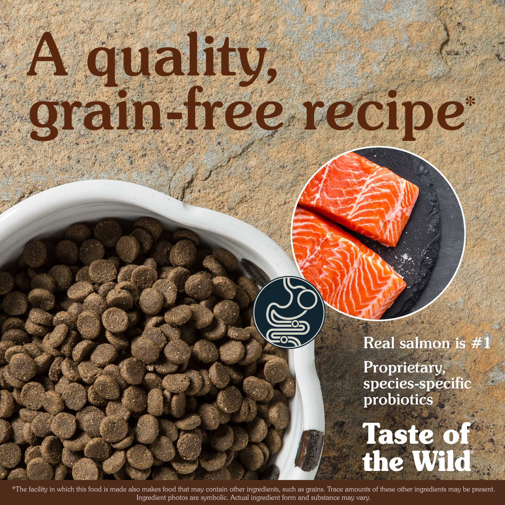 Pacific Stream Canine Recipe with Smoked Salmon Kibble in a White Bowl | Taste of the Wild