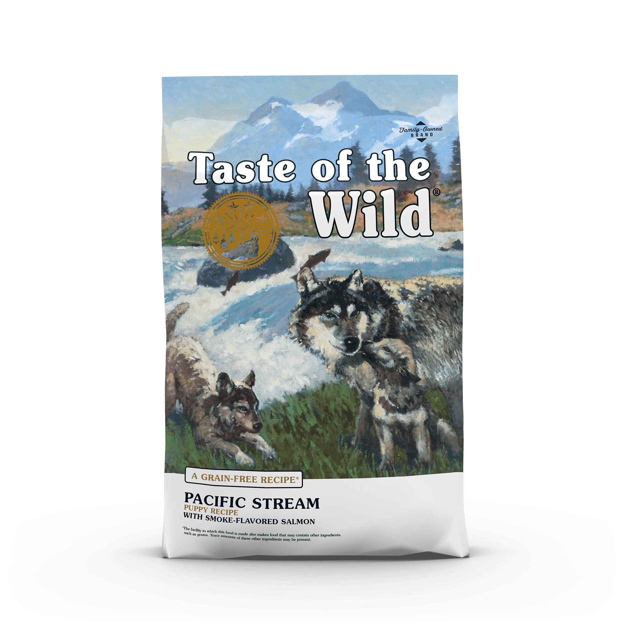 Taste of the Wild Grain-Free Pacific Stream Puppy Recipe with Smoke-Flavored Salmon package