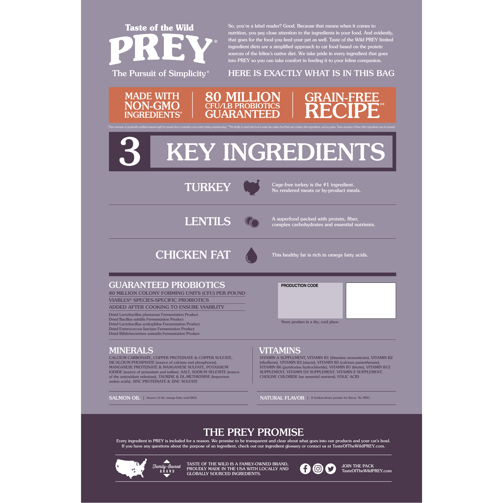 PREY Turkey Limited Ingredient Recipe for Cats Bag Back | Taste of the Wild