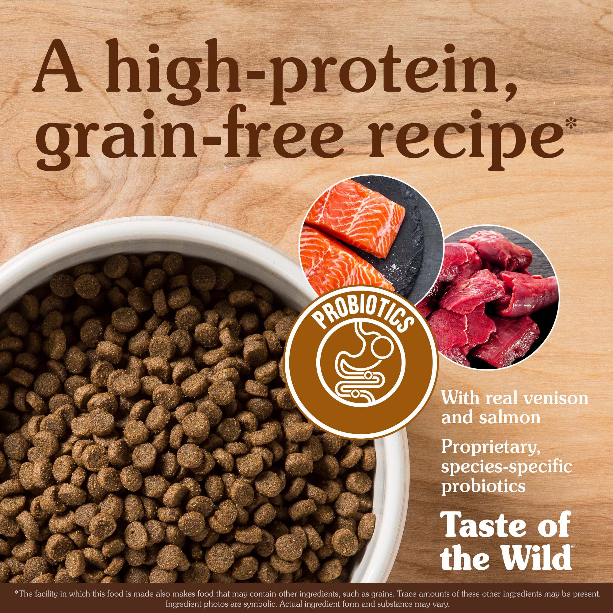 Rocky Mountain Feline Recipe with Roasted Venison & Smoked Salmon Kibble in a White Bowl | Taste of the Wild