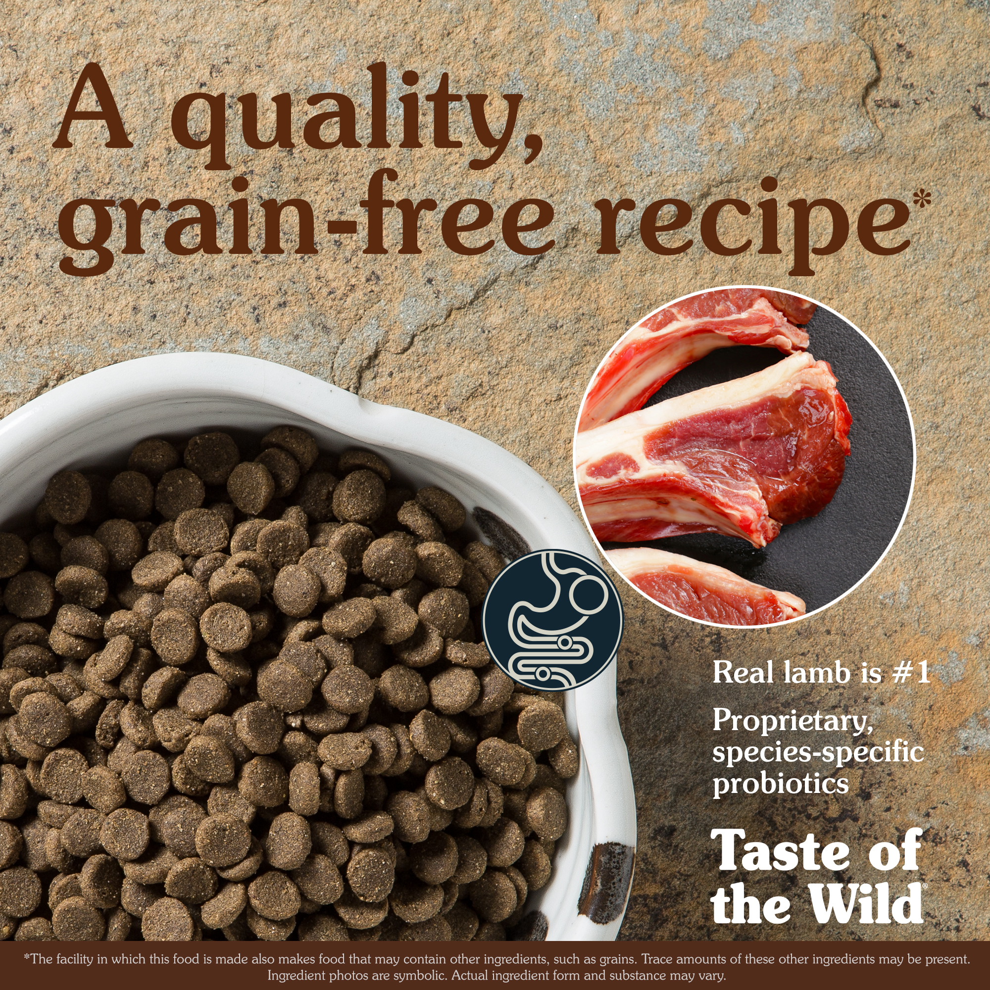 Sierra Mountain Canine Recipe with Roasted Lamb Kibble in a White Bowl | Taste of the Wild