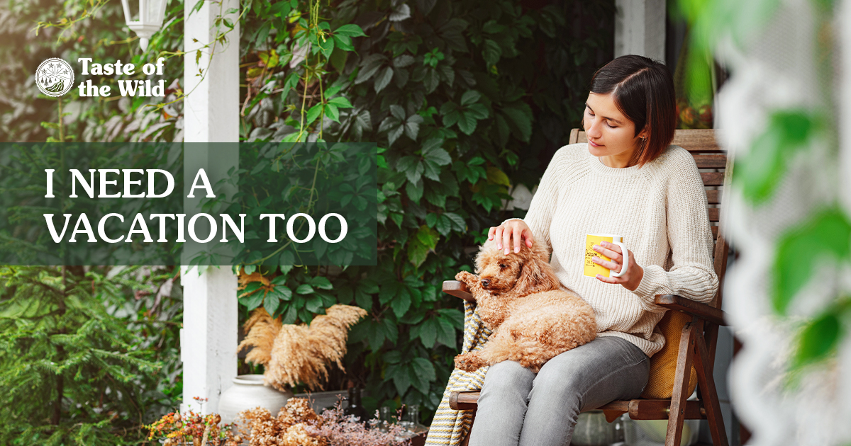 Dog Sitting on Owner’s Lap Outside Text Graphic | Taste of the Wild