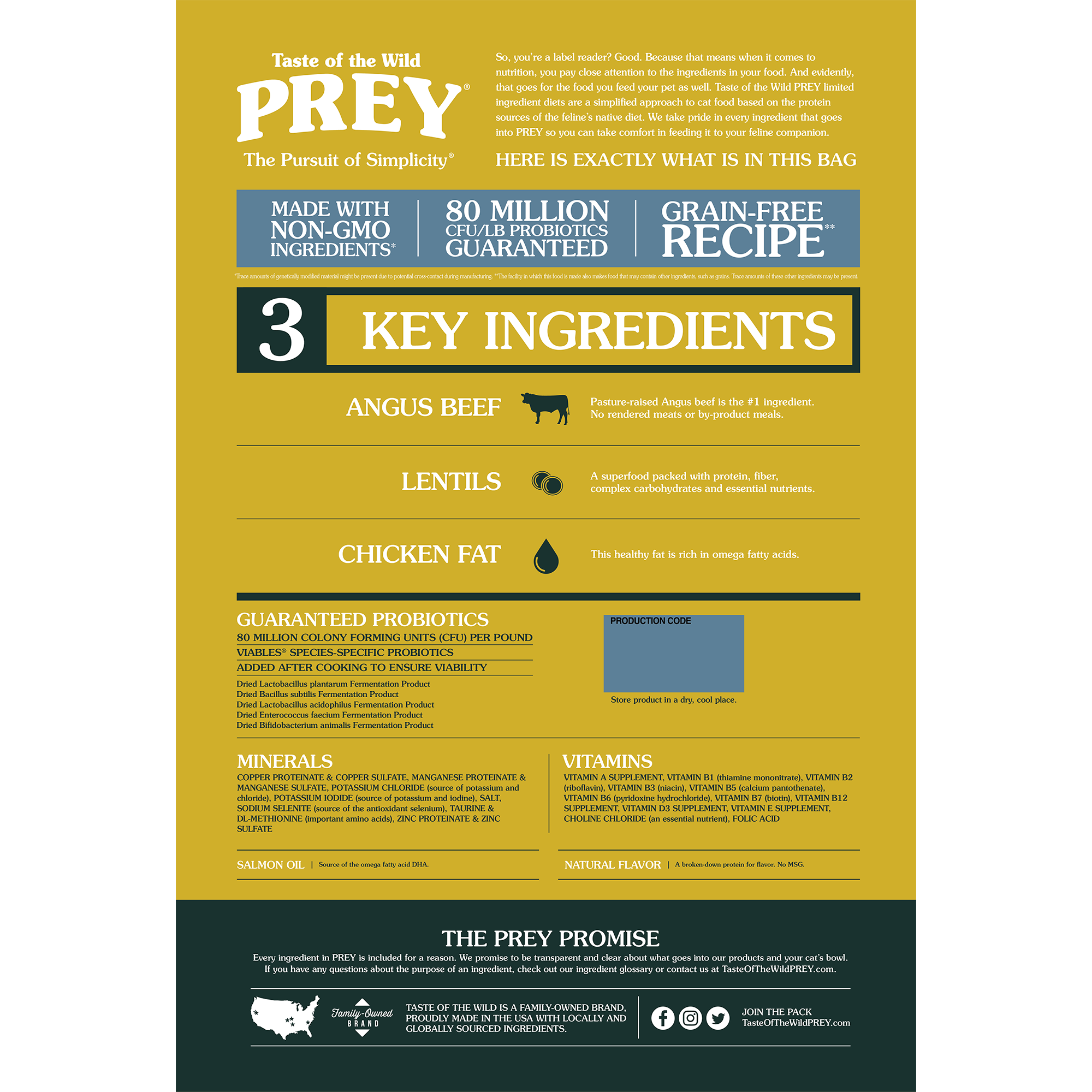 PREY Angus Beef Limited Ingredient Recipe for Cats Bag Back | Taste of the Wild