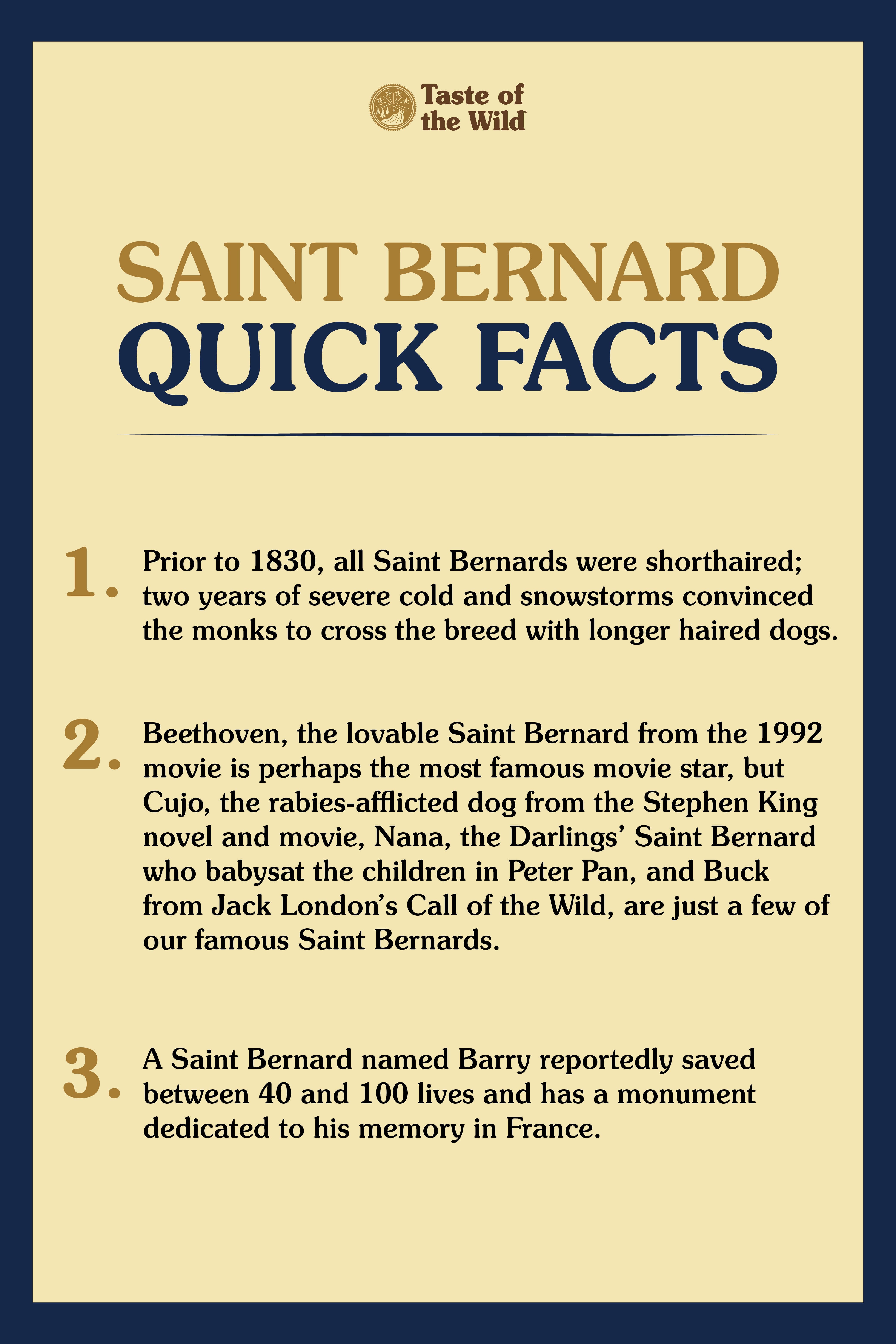 Saint Bernard Quick Facts Infographic | Taste of the Wild