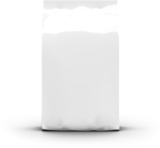 A large white bag of pet food.