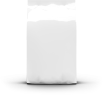 A small white bag of pet food.