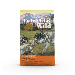 The front of a bag of High Prairie Puppy Recipe with Roasted Bison & Roasted Venison.