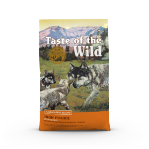 The front of a bag of High Prairie Puppy Recipe with Roasted Bison & Roasted Venison.