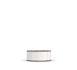 A medium blank white can of pet food.
