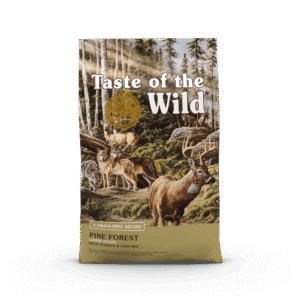 The front of a bag of Pine Forest Canine Recipe with Venison & Legumes.