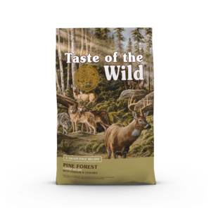 The front of a bag of Pine Forest Canine Recipe with Venison & Legumes.