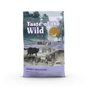 The front of a bag of Sierra Mountain Canine Recipe with Roasted Lamb.