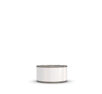 A small blank white can of pet food.