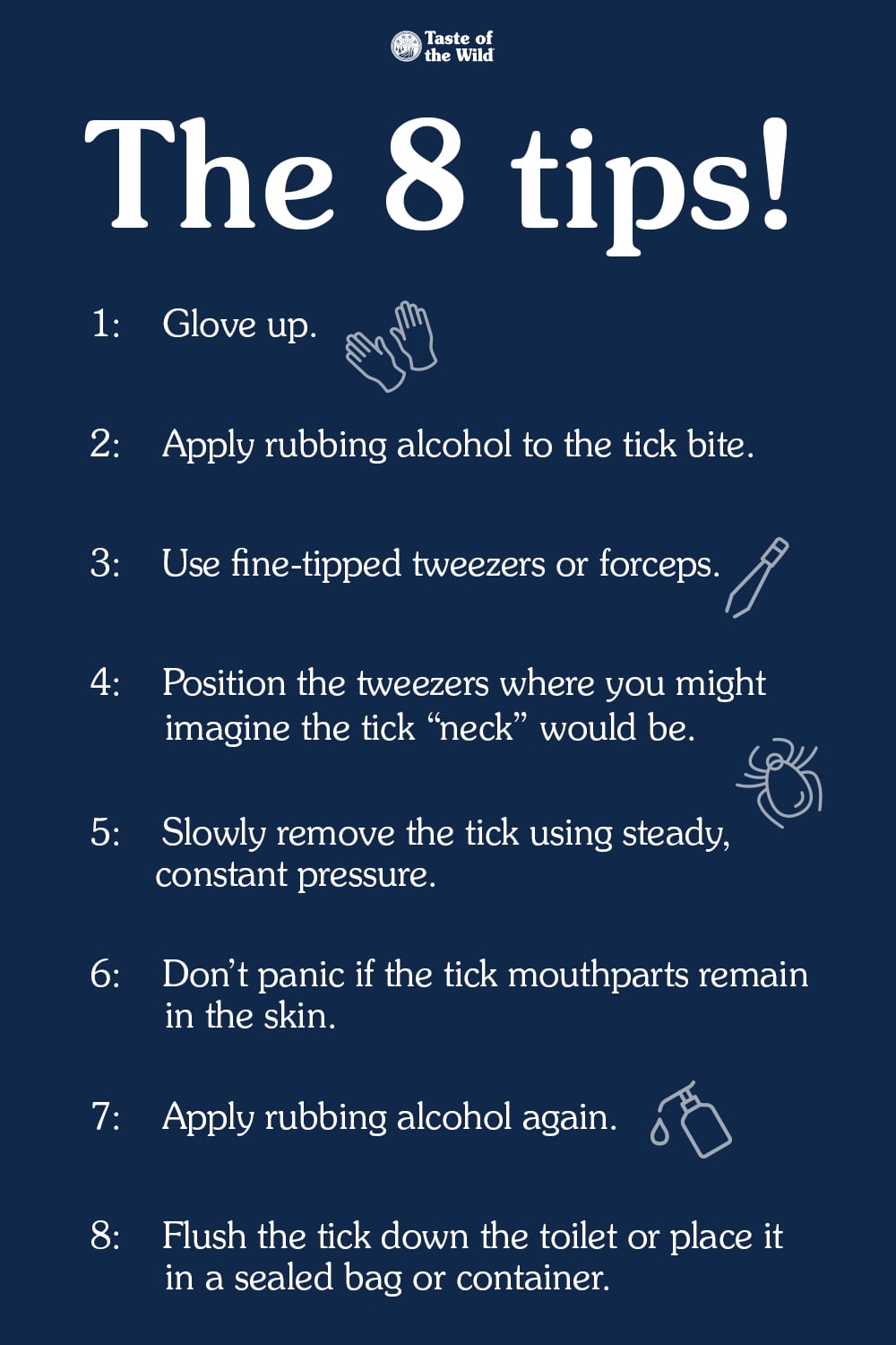 An interior graphic detailing eight tips for safely removing a tick from your pet.