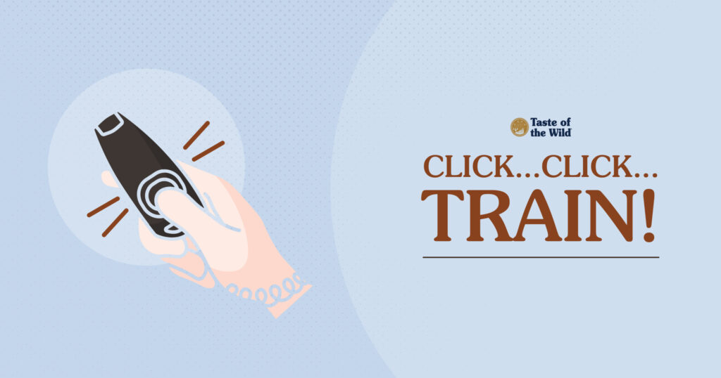 A cartoon hand holding a clicker with sound waves emanating from it.
