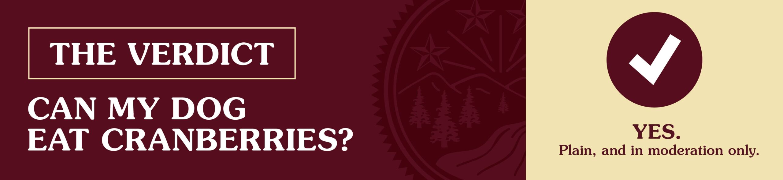 An interior graphic with text that reads ‘The Verdict: Can my dog eat cranberries? Yes. Plain and in moderation only’.